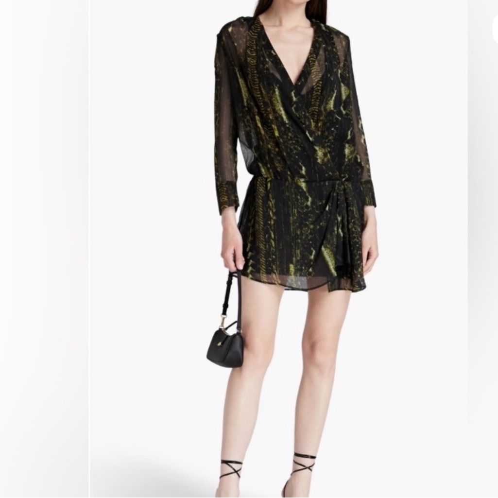 Iro Akley Long Sleeve Chartreuse Snake Print Mini Dress